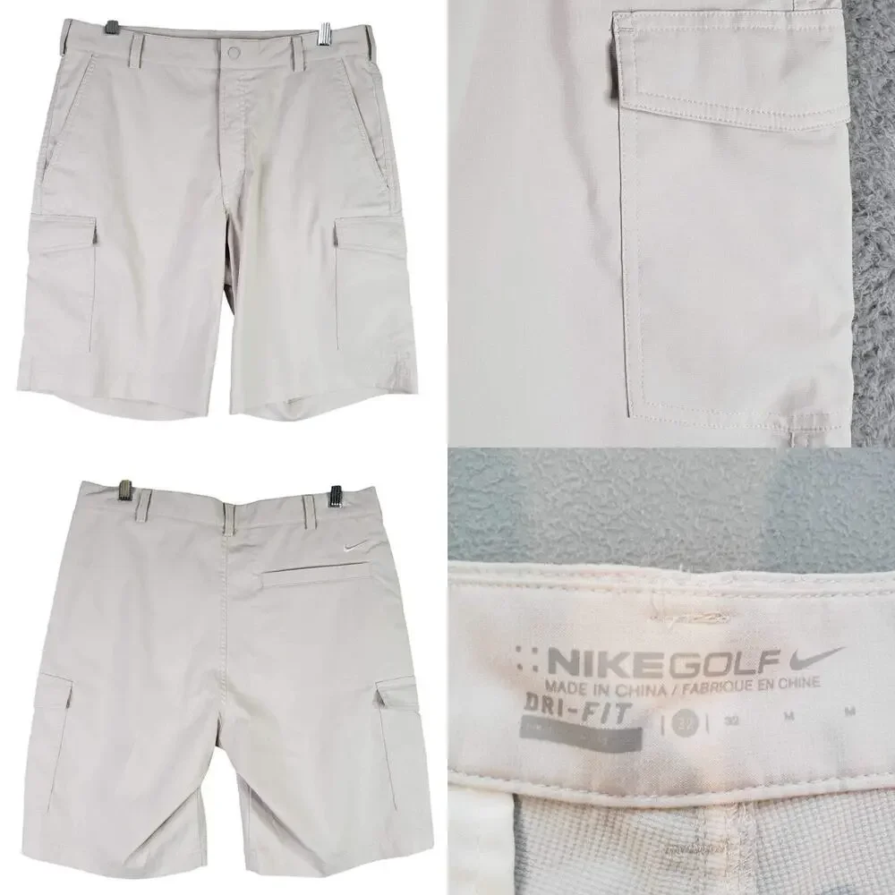 Nike Golf Shorts Mens Size 32 Dri-Fit Khaki Logo Stretch Flat Front Chino